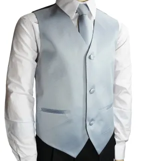 Solid Light Grey Boys Tuxedo Vest and Necktie Set