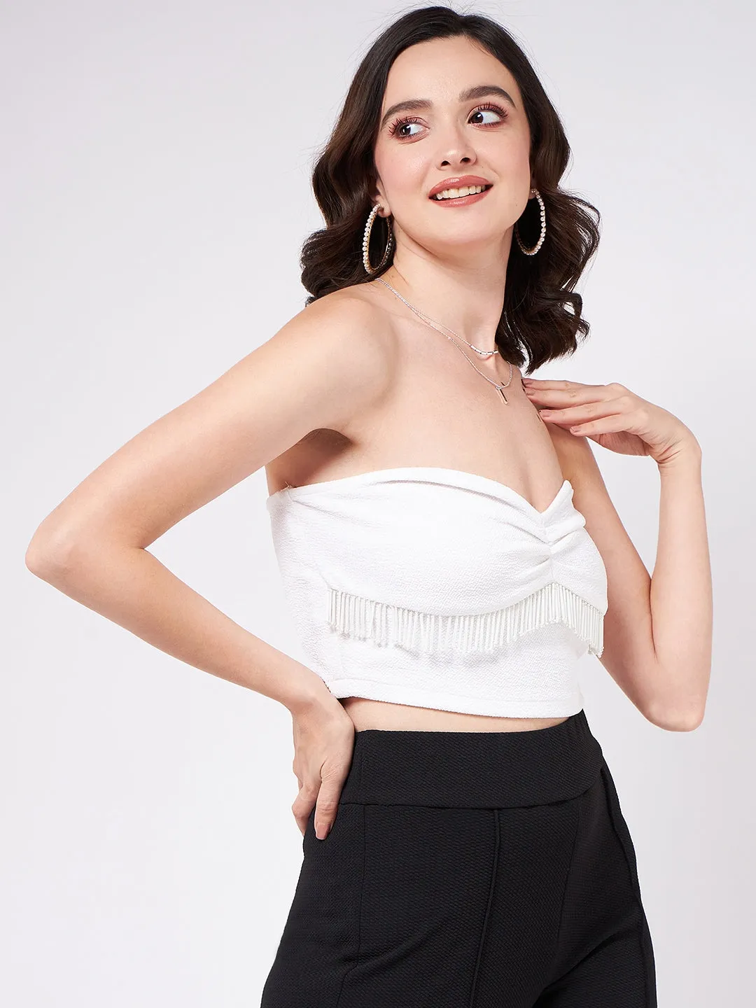 Solid Tube Crop Top With Tassels