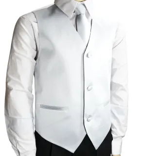 Solid White Boys Vest and Necktie Set