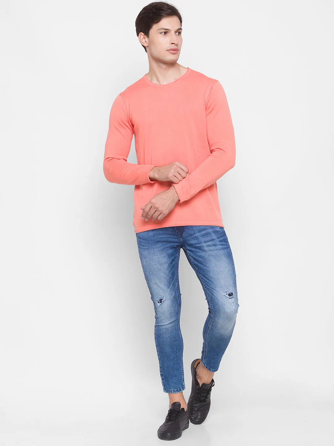 Spykar Blue Cotton Men Sweater