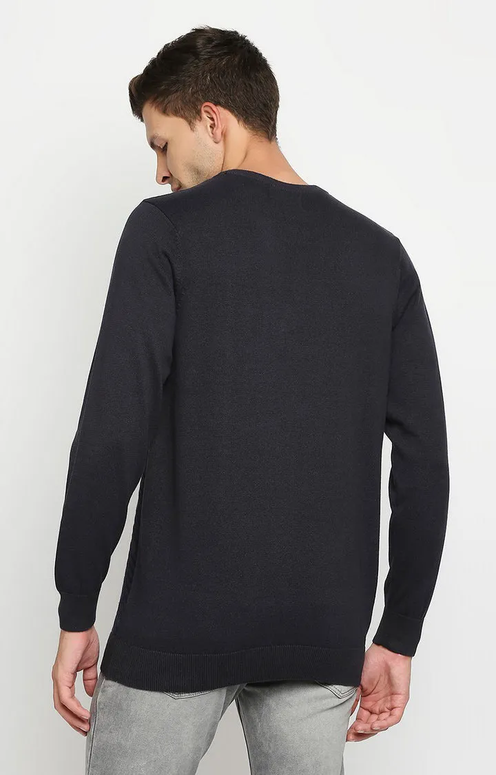 Spykar Men Grey Cotton Regular Fit Full Sleeve Round Neck Sweater