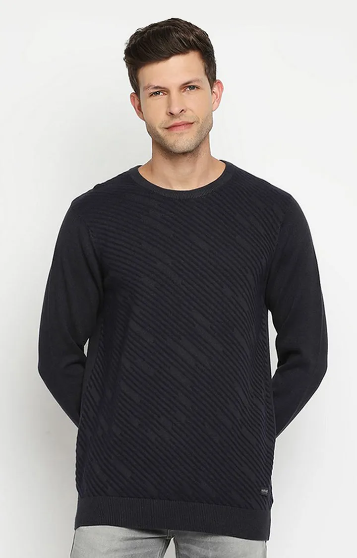 Spykar Men Grey Cotton Regular Fit Full Sleeve Round Neck Sweater