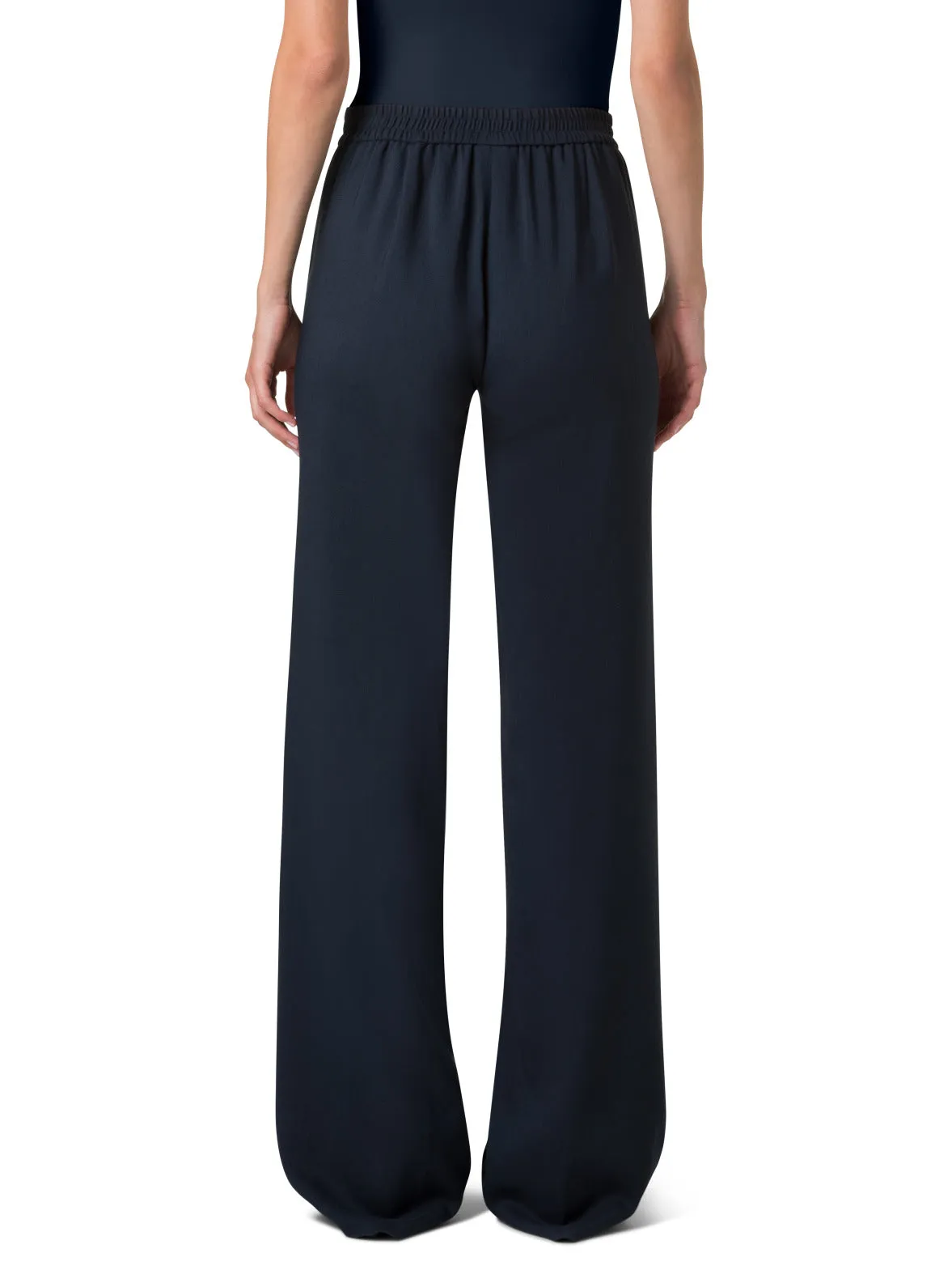 Straight Pants in Cool Wool with Elastic Waist