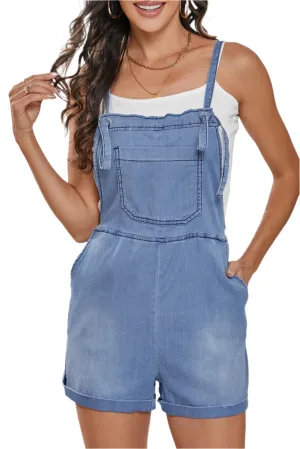 TEEK - Dusty Blue Pocketed Spaghetti Strap Denim Romper