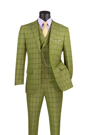 Vinci Modern Fit Windowpane Suit 3 Piece Moss MV2W-4