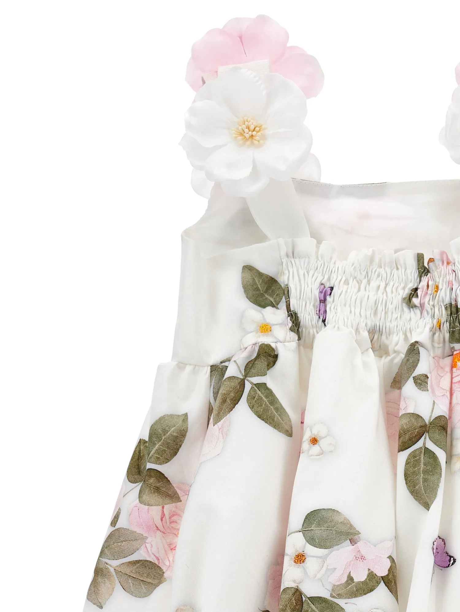 White Floral Summer Party Poplin Dress