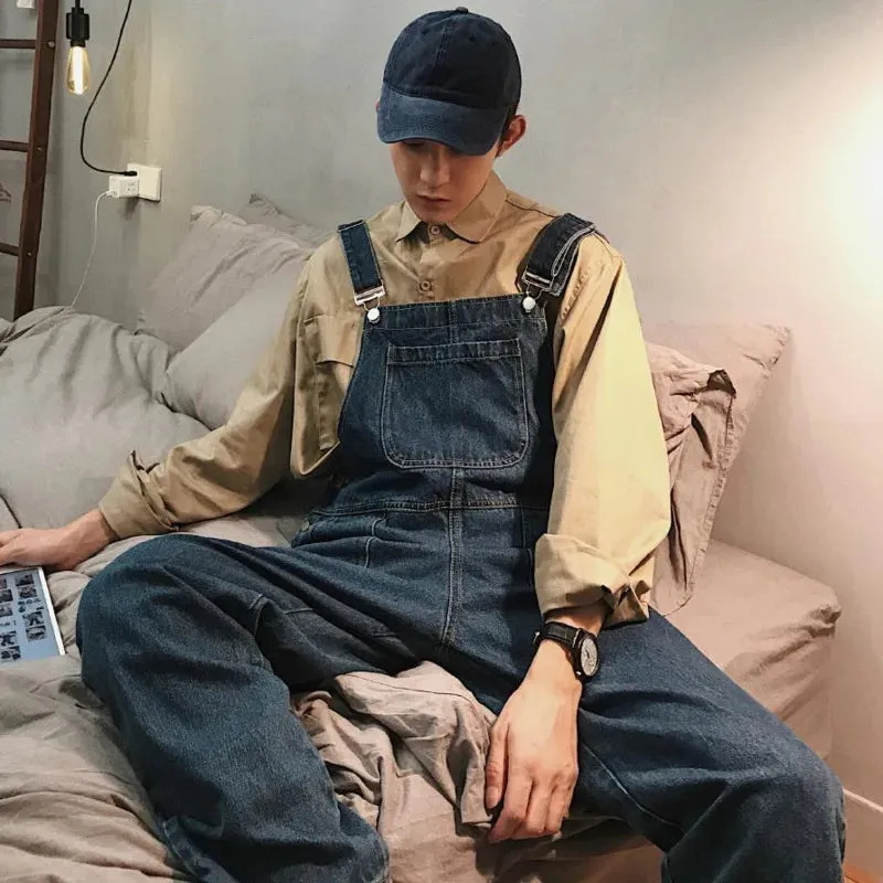 Wiaofellas  -  Denim Jumpsuits Male Solid Basic Overalls High Street Man New Hot Sale Blue Vintage Fashion Man Casual Loose Wild Jumpsuit