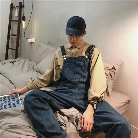 Wiaofellas  -  Denim Jumpsuits Male Solid Basic Overalls High Street Man New Hot Sale Blue Vintage Fashion Man Casual Loose Wild Jumpsuit