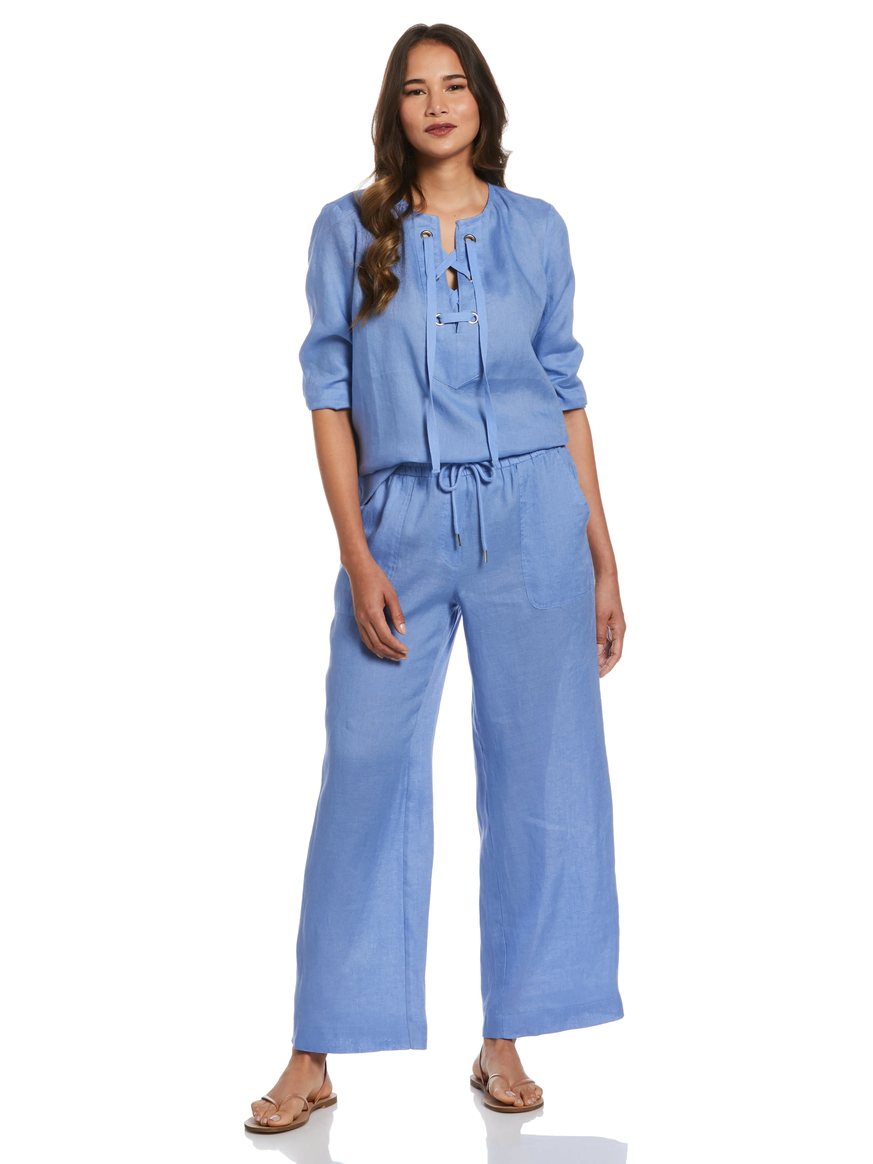 Wide Leg Drawstring Linen Pants