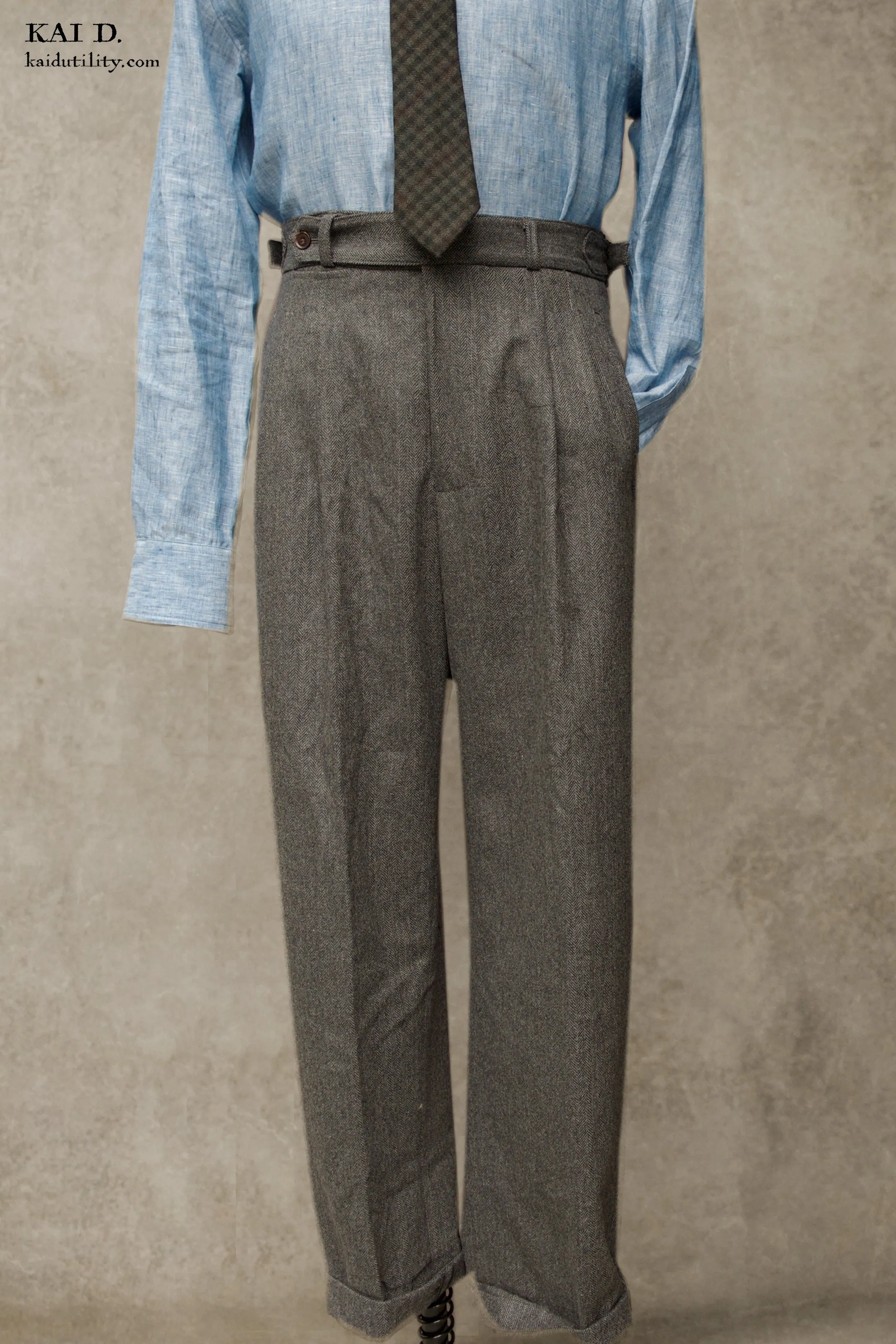 Wide Leg Matisse Pants - Wool Herringbone - 32